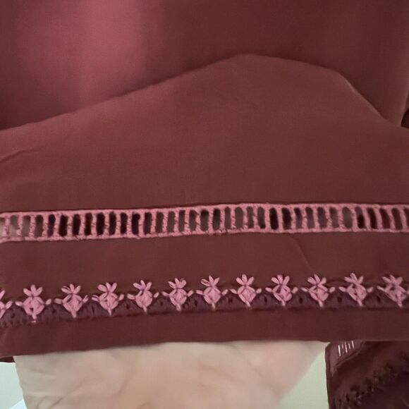 Johnny Was NEW Peyton Silk Blouse Long Slv Embroidered Sz S Tasseled Oversized - Picture 6 of 9